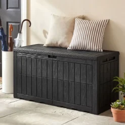 Wetterfeste Auflagenbox 380L Outdoor Aufbewahrungsbox mit Abschließbarem Deckel Schwarz