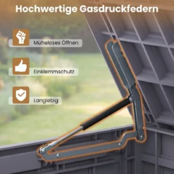 Wetterfeste Auflagenbox 380L Outdoor Aufbewahrungsbox mit Abschließbarem Deckel Hellgrau