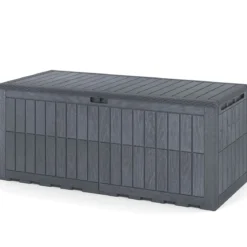 Wetterfeste Auflagenbox 680L Outdoor Aufbewahrungsbox mit Abschließbarem Deckel & Gasdruckfedern Grau