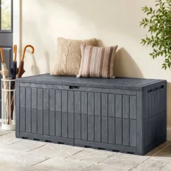 Wetterfeste Auflagenbox 680L Outdoor Aufbewahrungsbox mit Abschließbarem Deckel & Gasdruckfedern Grau