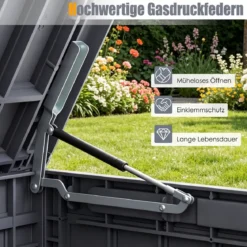 Wetterfeste Auflagenbox 680L Outdoor Aufbewahrungsbox mit Abschließbarem Deckel & Gasdruckfedern Grau