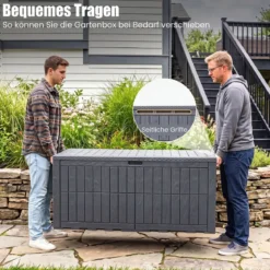 Wetterfeste Auflagenbox 680L Outdoor Aufbewahrungsbox mit Abschließbarem Deckel & Gasdruckfedern Grau