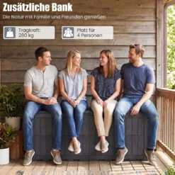 Wetterfeste Auflagenbox 680L Outdoor Aufbewahrungsbox mit Abschließbarem Deckel & Gasdruckfedern Grau