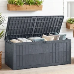 Wetterfeste Auflagenbox 680L Outdoor Aufbewahrungsbox mit Abschließbarem Deckel & Gasdruckfedern Grau