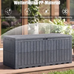Wetterfeste Auflagenbox 680L Outdoor Aufbewahrungsbox mit Abschließbarem Deckel & Gasdruckfedern Grau