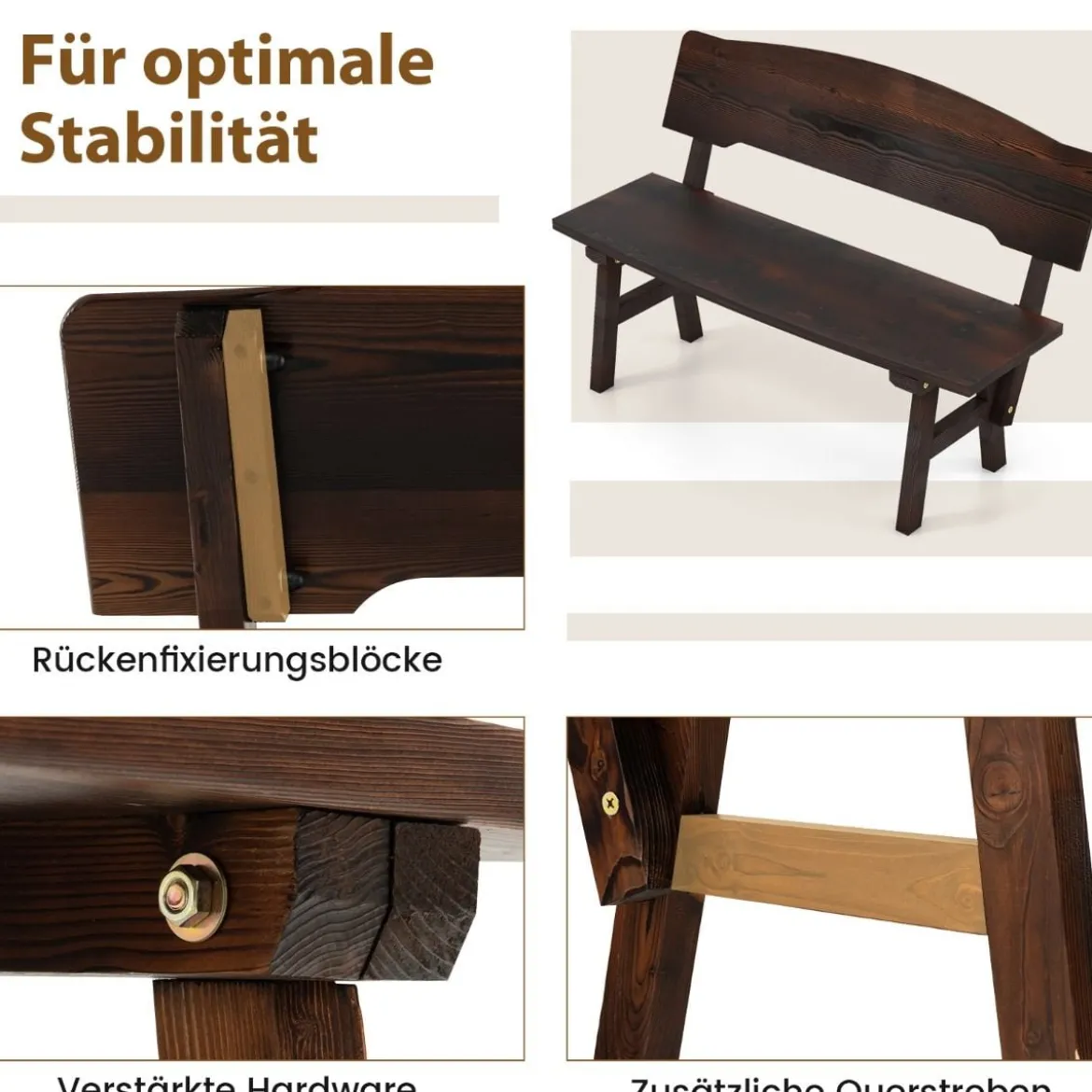Wetterfeste Gartenbank mit Rückenlehne bis 325 kg Belastbar Parkbank Sitzbank 120 x 51 x 78 cm