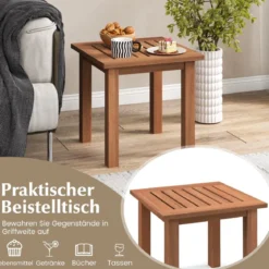 Wetterfester Beistelltisch aus Massivholz mit Gelatteter Tischplatte Gartentisch 44,5 x 44,5 x 43 cm