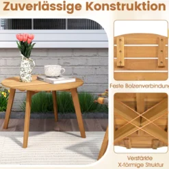 Wetterfester Beistelltisch aus Akazienholz Runder Gartentisch Balkontisch Kaffeetisch 62 x 62 x 40 cm