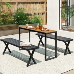 Wetterfester Gartentisch mit WPC-Tischplatte & Metallrahmen Terrassentisch Balkontisch