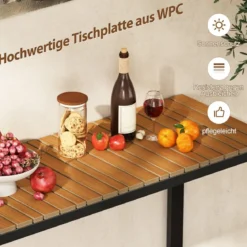 Wetterfester Gartentisch mit WPC-Tischplatte & Metallrahmen Terrassentisch Balkontisch
