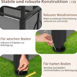 Wetterfester Grillpavillon mit Bar & 2 Barhockern Gartenpavillon mit Doppeldach & Markise Grau