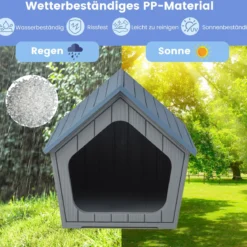 Wetterfester Kunststoff-Katzenhaus mit Lüftungsöffnungen & Schrägem Dach Haustierschutz Welpenkäfig