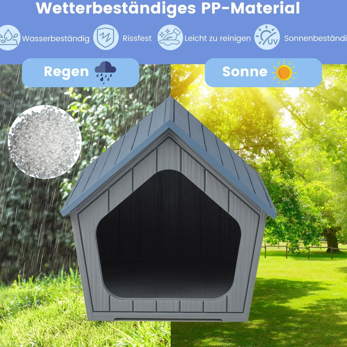 Wetterfester Kunststoff-Katzenhaus mit Lüftungsöffnungen & Schrägem Dach Haustierschutz Welpenkäfig