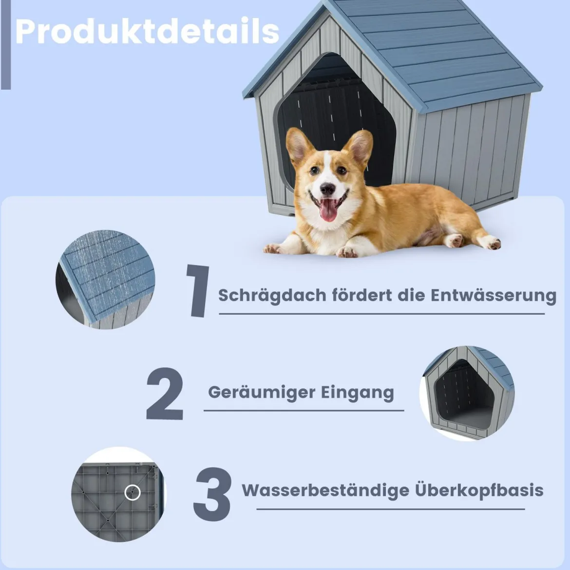 Wetterfester Kunststoff-Katzenhaus mit Lüftungsöffnungen & Schrägem Dach Haustierschutz Welpenkäfig