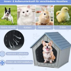 Wetterfester Kunststoff-Katzenhaus mit Lüftungsöffnungen & Schrägem Dach Haustierschutz Welpenkäfig