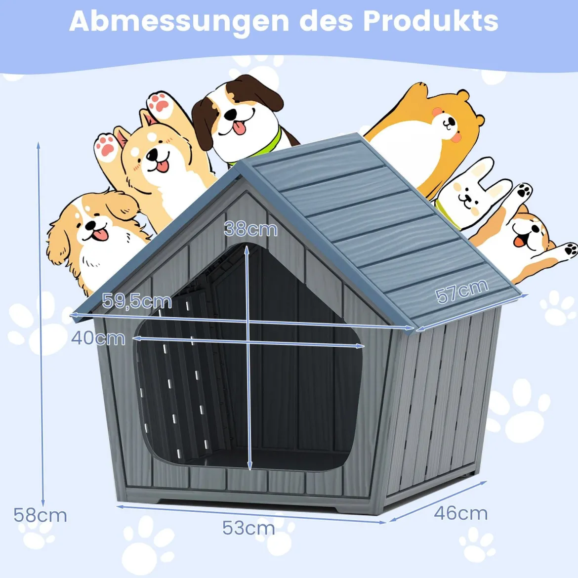 Wetterfester Kunststoff-Katzenhaus mit Lüftungsöffnungen & Schrägem Dach Haustierschutz Welpenkäfig