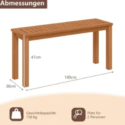 Wetterfestes Gartenbank ohne Rückenlehne 2-Sitzer Sitzbank bis 150 kg Holzbank Parkbank