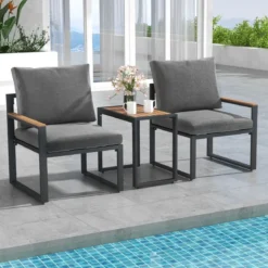 Wetterfestes Gartenmöbel Set mit Aluminiumrahmen & Weichen Kissen Balkonset mit 2 Stühlen & Tisch