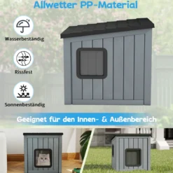 Wetterfestes Kunststoff-Katzenhaus Wildtier-Schutzhaus mit 2 PVC-Türen & Geneigtem Dach