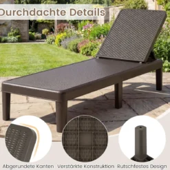 Wetterfeste Sonnenliege mit Verstellbarer Rückenlehne Kunststoff Gartenliege Balkonliege Braun