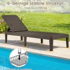 Wetterfeste Sonnenliege mit Verstellbarer Rückenlehne Kunststoff Gartenliege Balkonliege Braun