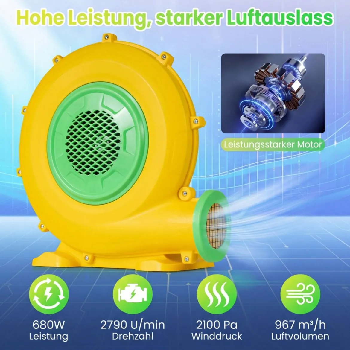 680W Hüpfburge-Gebläse mit Griff & Erdspießen Luftgebläse Radiallüfter