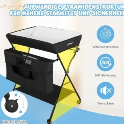 Wickelstation Zusammenklappbarer Wickeltisch für Babys mit Rädern Schwarz