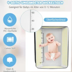 Wickelstation Zusammenklappbarer Wickeltisch für Babys mit Rädern Schwarz