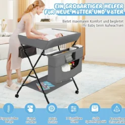 WickelstationZusammenklappbarer Wickeltisch für Babys mit Rädern Grau