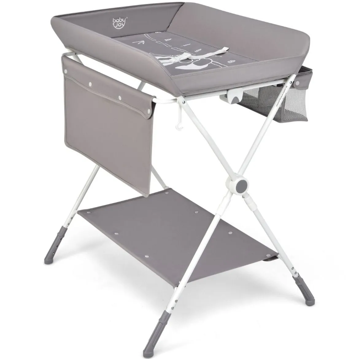 Wickeltisch Klappbarer Wickeltisch mit Rädern 80 x 75 x 99-105 cm Grau