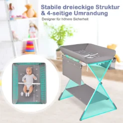 Wickeltisch Klappbarer Wickeltisch mit Rädern 80 x 75 x 99-105 cm Grau