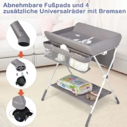Wickeltisch Klappbarer Wickeltisch mit Rädern 80 x 75 x 99-105 cm Grau