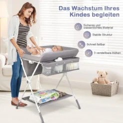 Wickeltisch Klappbarer Wickeltisch mit Rädern 80 x 75 x 99-105 cm Grau