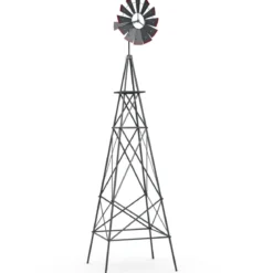 Windrad aus Metall mit 4 Stützbeinen Wetterfeste Windmühle für Garten Hof 67 x 67 x 253 cm Grau