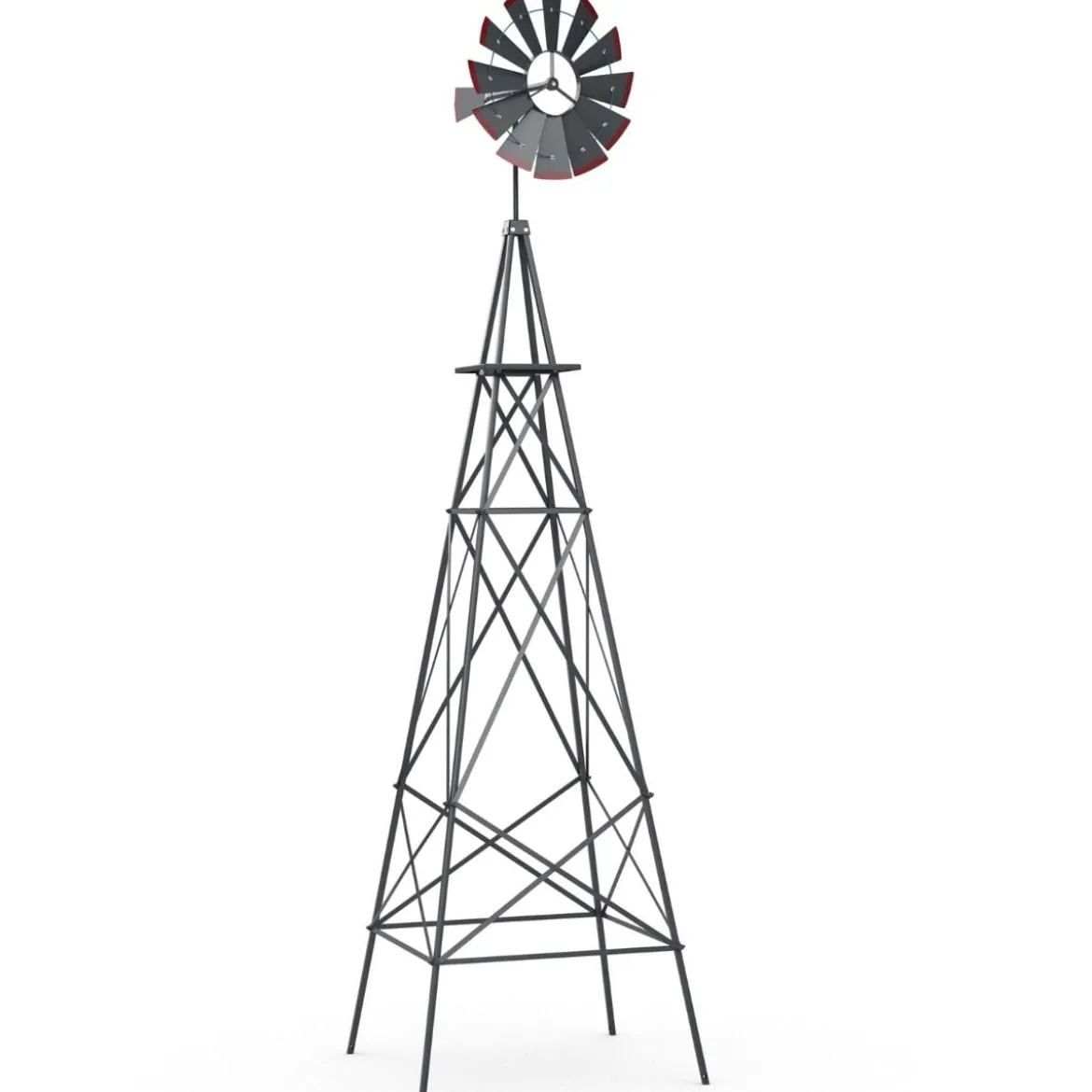 Windrad aus Metall mit 4 Stützbeinen Wetterfeste Windmühle für Garten Hof 67 x 67 x 253 cm Grau