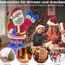 Winkender Weihnachtsmann 125 cm große beleuchtete Santa-Claus-Figur