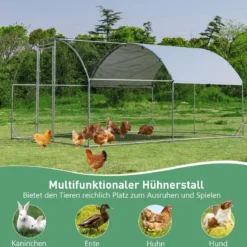Winterfester Hühnerstall aus Verzinktem Metall mit Abschließbarem Tür & Kuppeldach & Drahtgeflecht