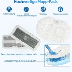 Wischmopp & Eimer-Set mit 7 Rechteckigen Wischmopp-Bezügen & 1 Runden Wischmopp-Bezügen