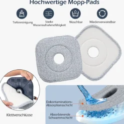 Wischmopp und Eimersystem mit Abwassertrennung & Auswringfunktion & 360° Drehmoppkopf Blau