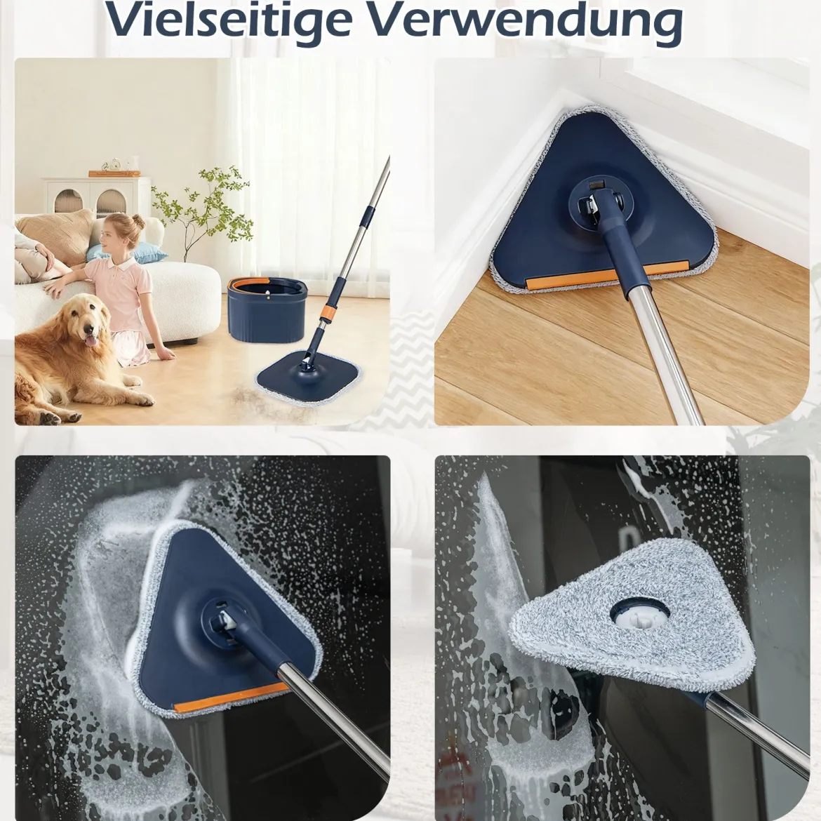 Wischmopp und Eimersystem mit Abwassertrennung & Auswringfunktion & 360° Drehmoppkopf Blau