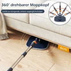 Wischmopp und Eimersystem mit Abwassertrennung mit 6 Ersatz-Moppköpfe Blau