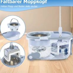 Wischmopp und Eimersystem mit Auswringfunktion & Abwassertrennung & 360° Wischköpfe Blau