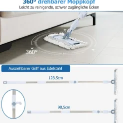 Wischmopp und Eimersystem mit Auswringfunktion & Abwassertrennung & 360° Wischköpfe Blau