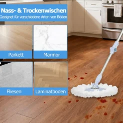 Wischmopp und Eimersystem mit Auswringfunktion & Abwassertrennung & 360° Wischköpfe Blau