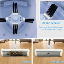 Wischmopp und Eimersystem mit Auswringfunktion & Abwassertrennung & 360° Wischköpfe Blau