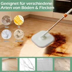 Wischmopp und Eimersystem mit Auswringfunktion & Abwassertrennung mit 6 Ersatz-Moppköpfe Grün