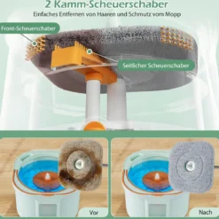 Wischmopp und Eimersystem mit Auswringfunktion & Abwassertrennung mit 6 Ersatz-Moppköpfe Grün