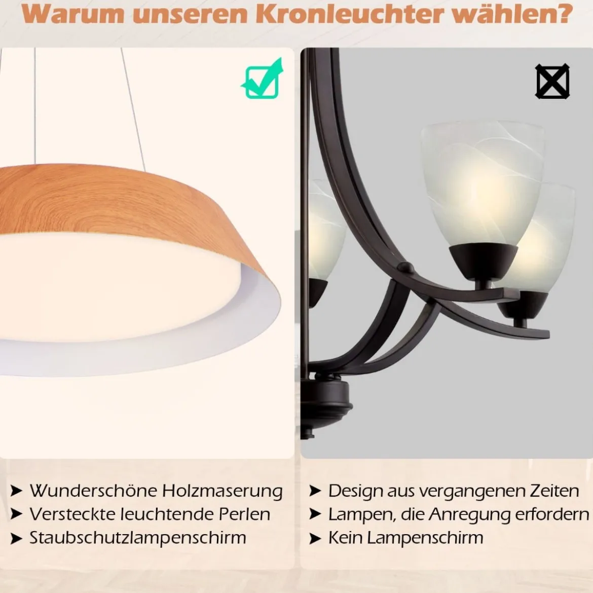 21W LED Deckenleuchte energiesparend Deckenlampe mit Holzmaserung Metallrahmen Natur