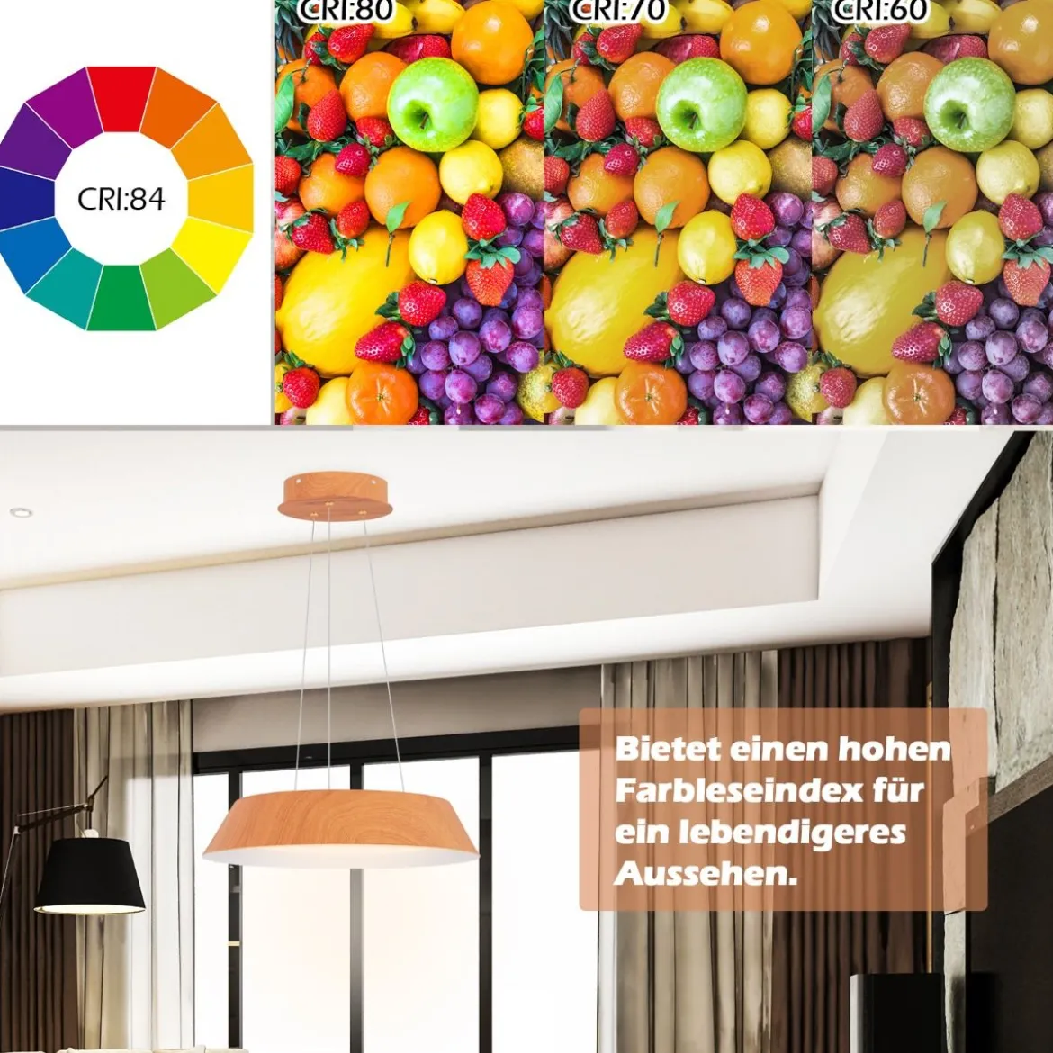 21W LED Deckenleuchte energiesparend Deckenlampe mit Holzmaserung Metallrahmen Natur