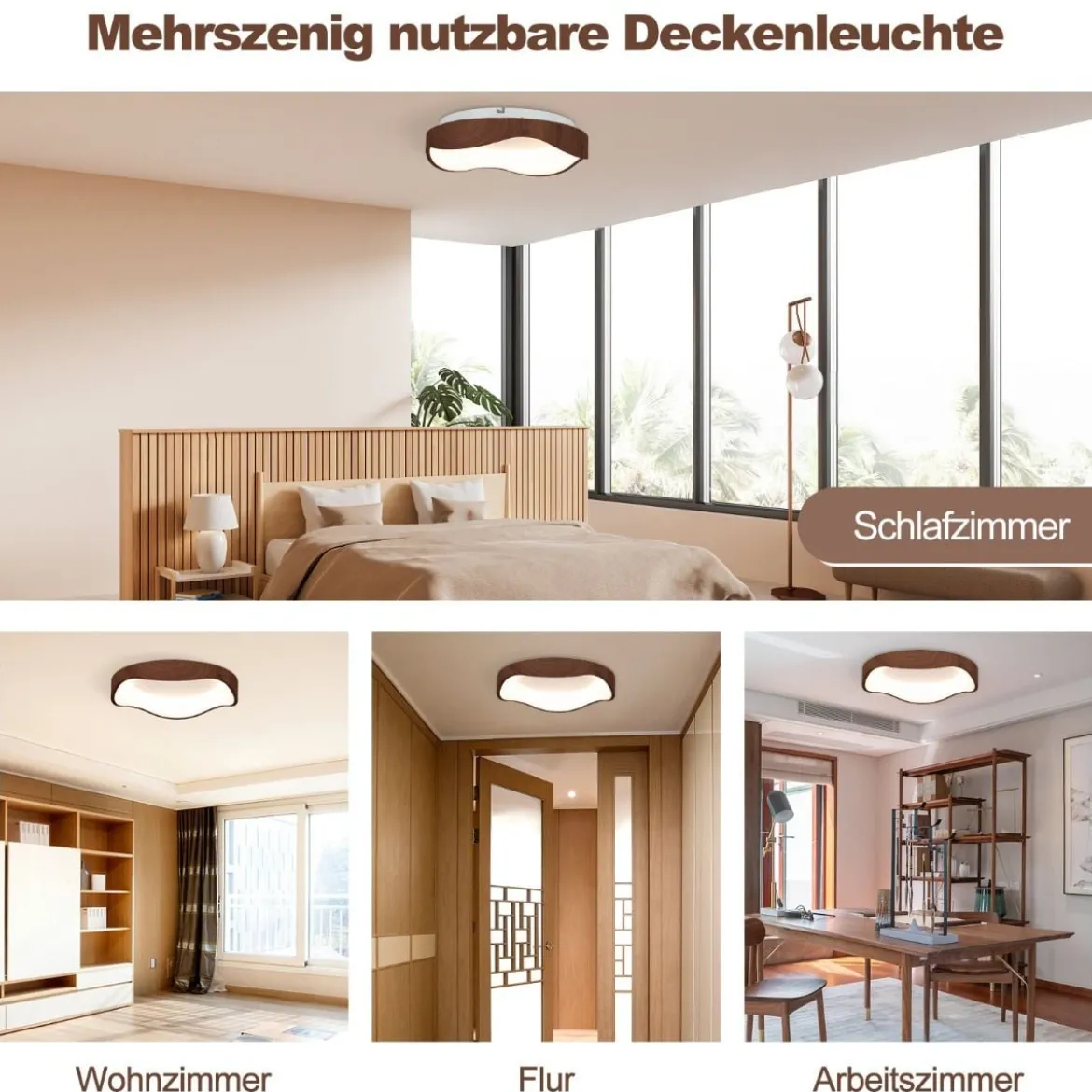 24W LED Deckenleuchte energiesparend Deckenlampe mit Holzmaserung 41,5 x 10 cm